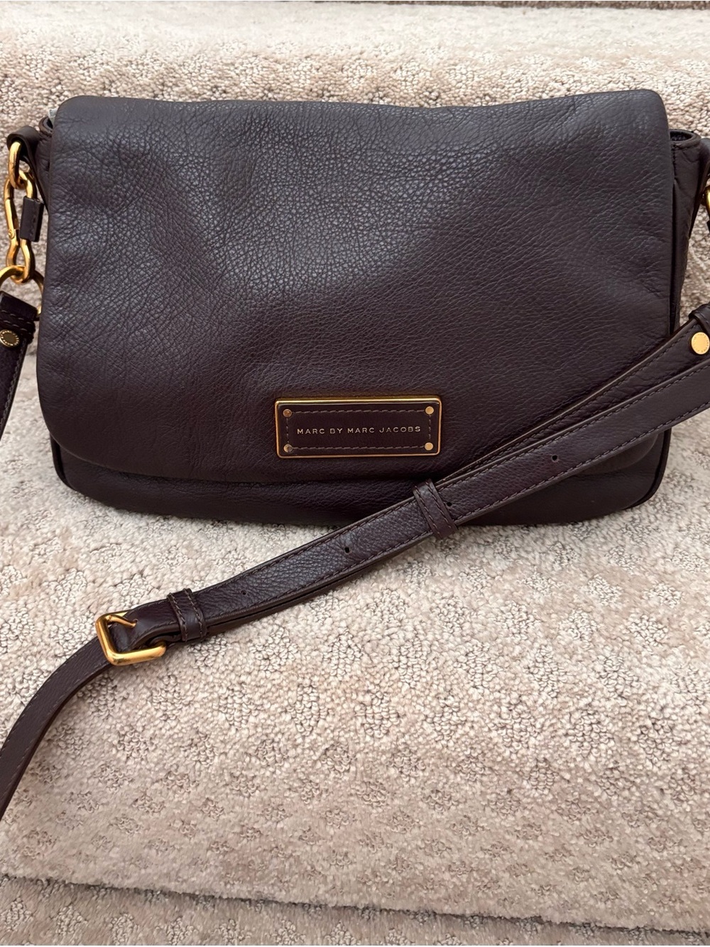 Marc by Marc Jacobs Plum Brown Pebbled Leather Crossbody with Gold Plate